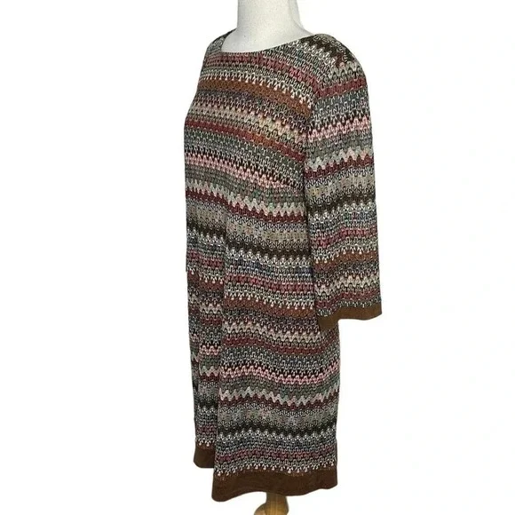 Studio One size 12 boho neutral multicolor chevron print shirt dress - Picture 4 of 6